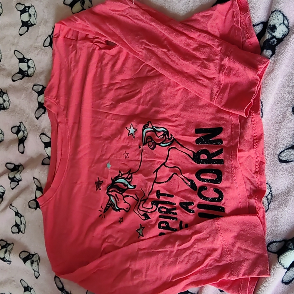 Pink long sleeve unicorn shirt that says spirit of a unicorn!